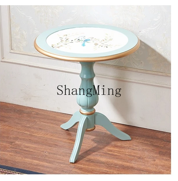 

ZYY balcony small coffee table and chair combination sea painted old solid wood furniture edge few small round table