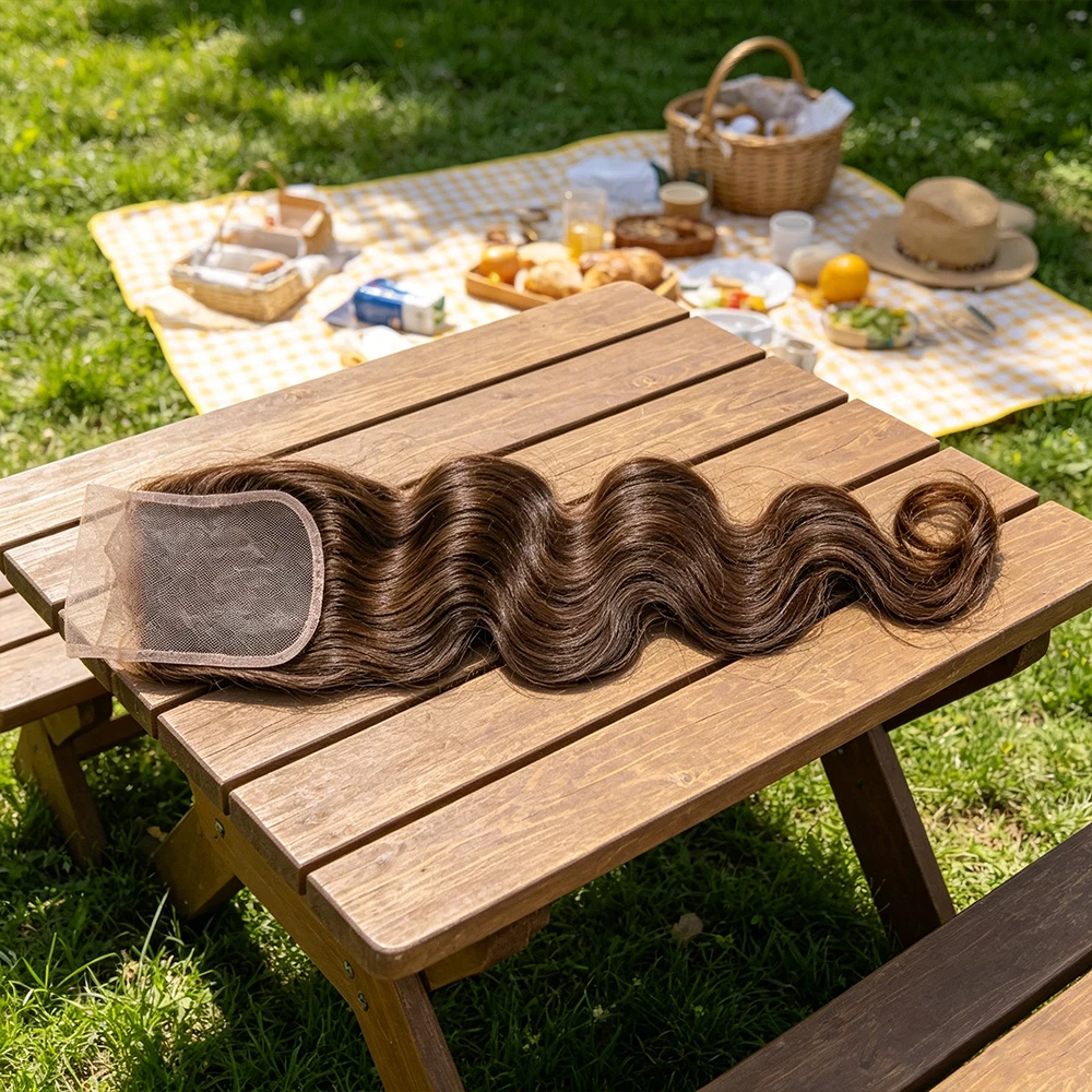#4 Chocolate Brown Colored Body Wave Human Hair Bundles With 4x4/5x5/13x4 Closure Frontal Remy Human Hair Weave Extensions 2X6 Middle Part Lace With Bundles