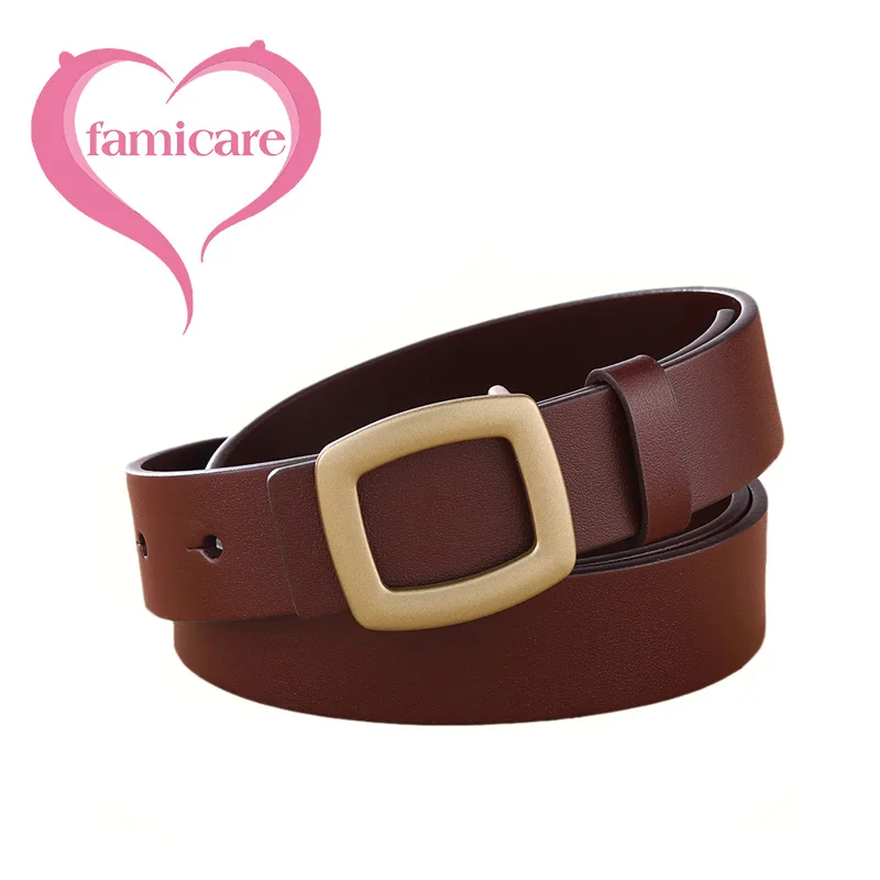Fashion Simple Luxury Ladies Cowskin Genuine Leather Belt Waistband for Girls Women Square Metal Buckle Ornament High Quality
