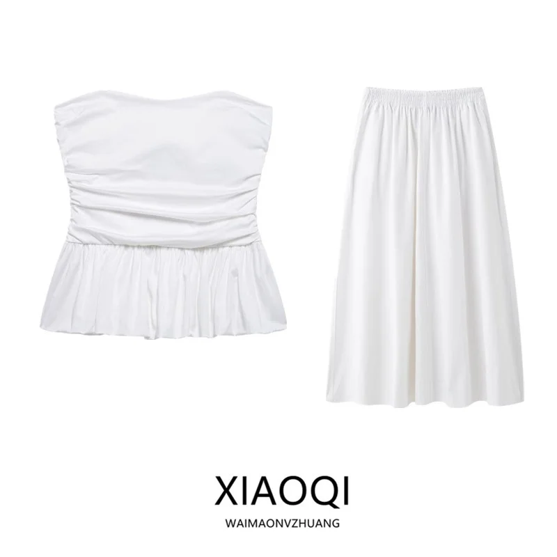 

Spring 2025 Women's Faion Wave Silk Straight Collar Bared oulder Tube Top New Arrival Ele Sle for Young Women