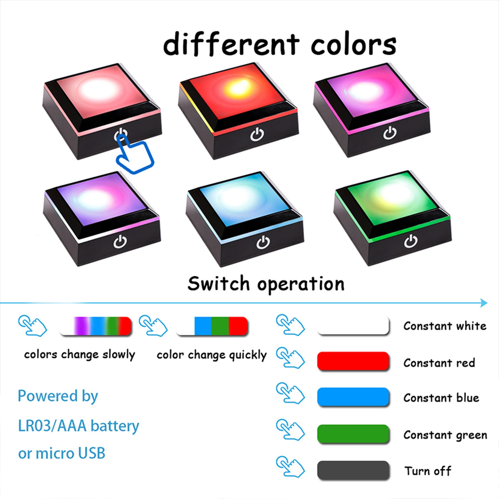 LED Light Base Lights Display Holder USB Powered Base Stand Glass Art Colorful Lighted Square Stand Display Plate