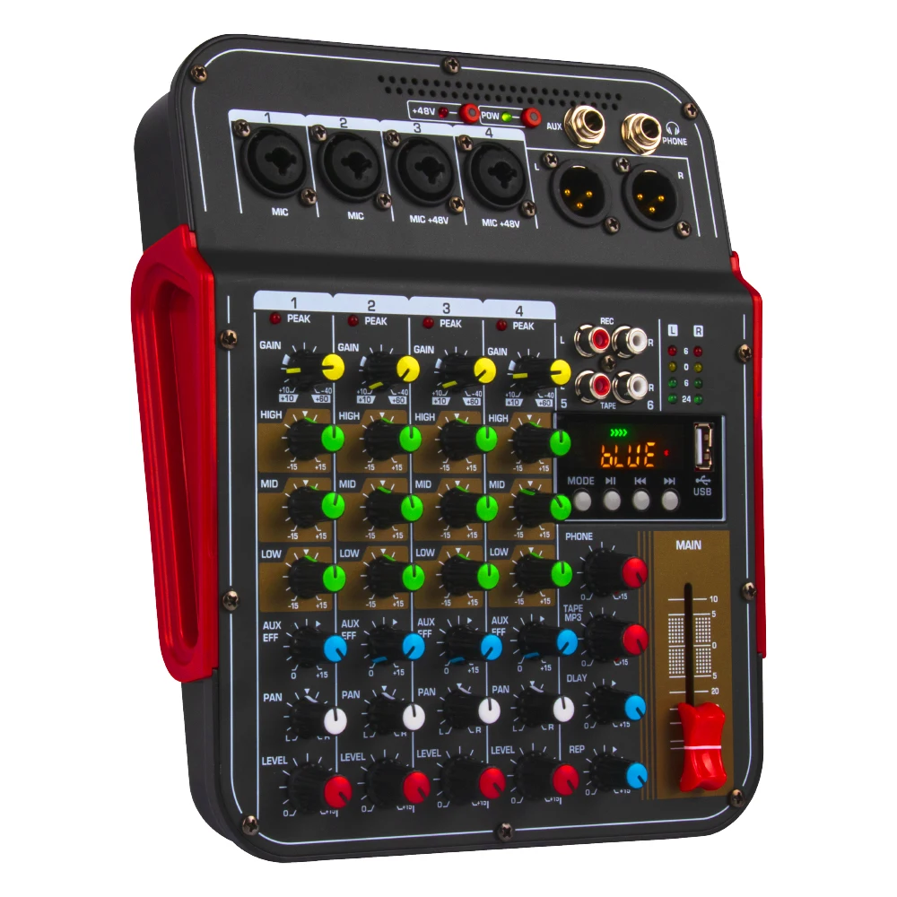 6 Channel Audio Mixer USB Interface 48V Phantom Power with effects Audio mixing recording Mixing Console Portable