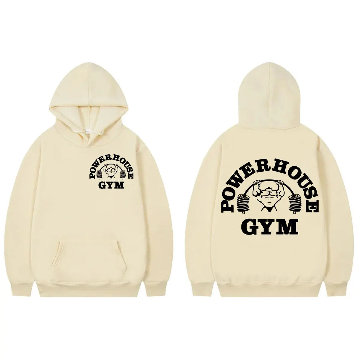 Powerhouse Gym Double Sided Print Hoodie Men\'s Geek Fitness Loose Hooded Sweatshirts Unisex Fashion Casual Long Sleeve Pullovers