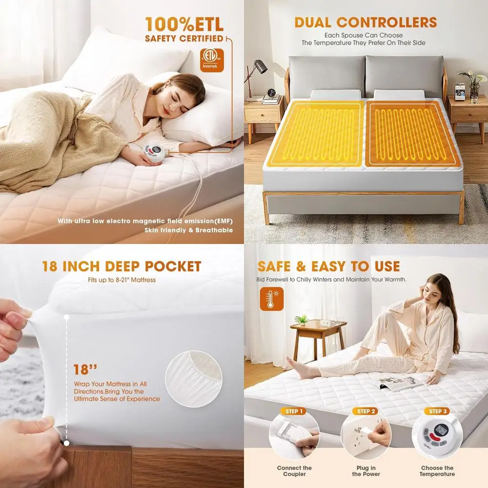 

Электрический наматрасник размера «queen-size» с двойным управлением, 12 уровней нагрева, таймером предварительного нагрева и автоматическим отключением, можно стирать в машине (60x80, белый)