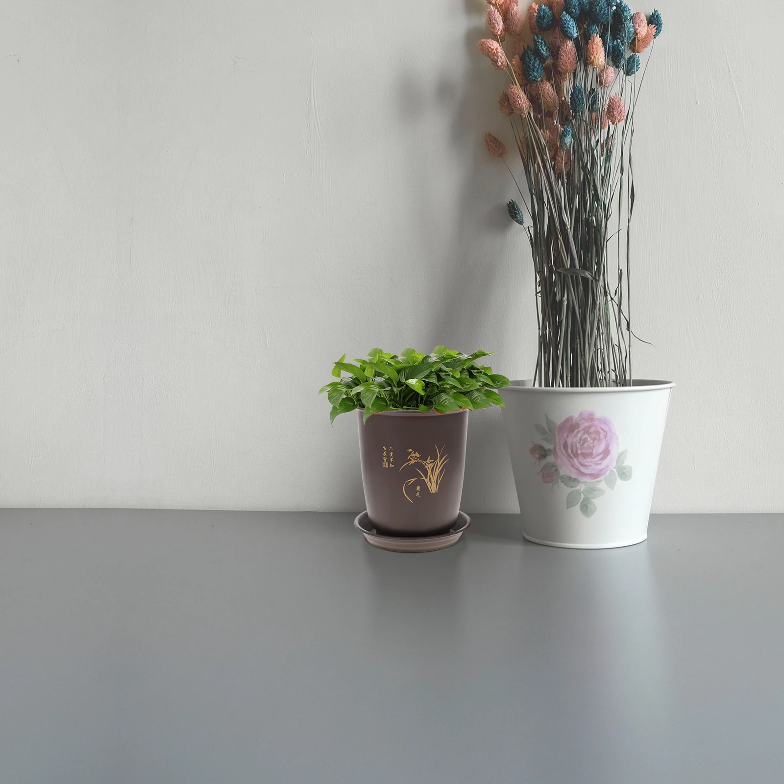 

2 Sets Orchid Pots with Tray Cymbidium Planters Durable Lightweight Plastic Flowerpots for Orchids African Violets Succulents