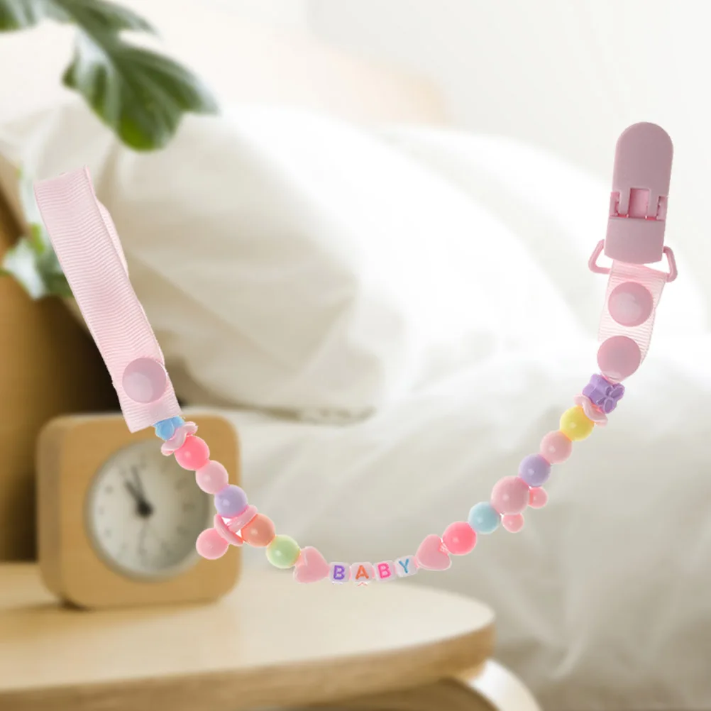 Penjepit Empeng Bayi Berhias Manik-Manik, Penahan Empeng Multi-Gaya, Warna Pink, Ramah Kulit, Tanpa Bau, untuk Perkembangan Visual