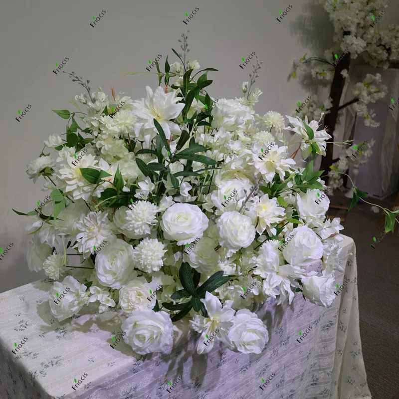 فاخر الأبيض روز الكوبية الورقة الخضراء قوس الزفاف الأزهار صف ترتيب الجدول المركزية كرة زهرية الحدث الطرف المورد #1