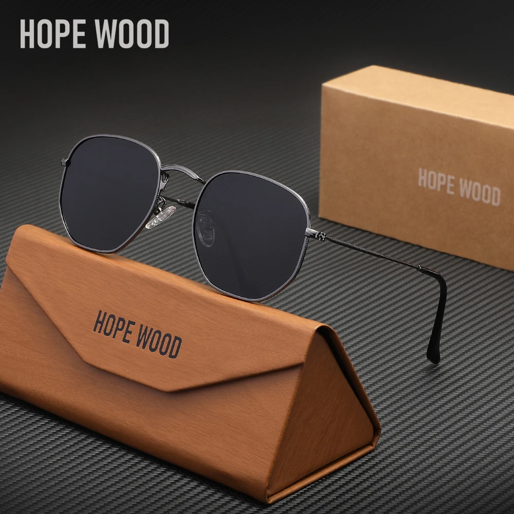 HOPEWOOD خمر النظارات الشمسية إطار دائري الاستقطاب UV400 نظارات للرجال النساء المشي الصيد الترفيه نظارات