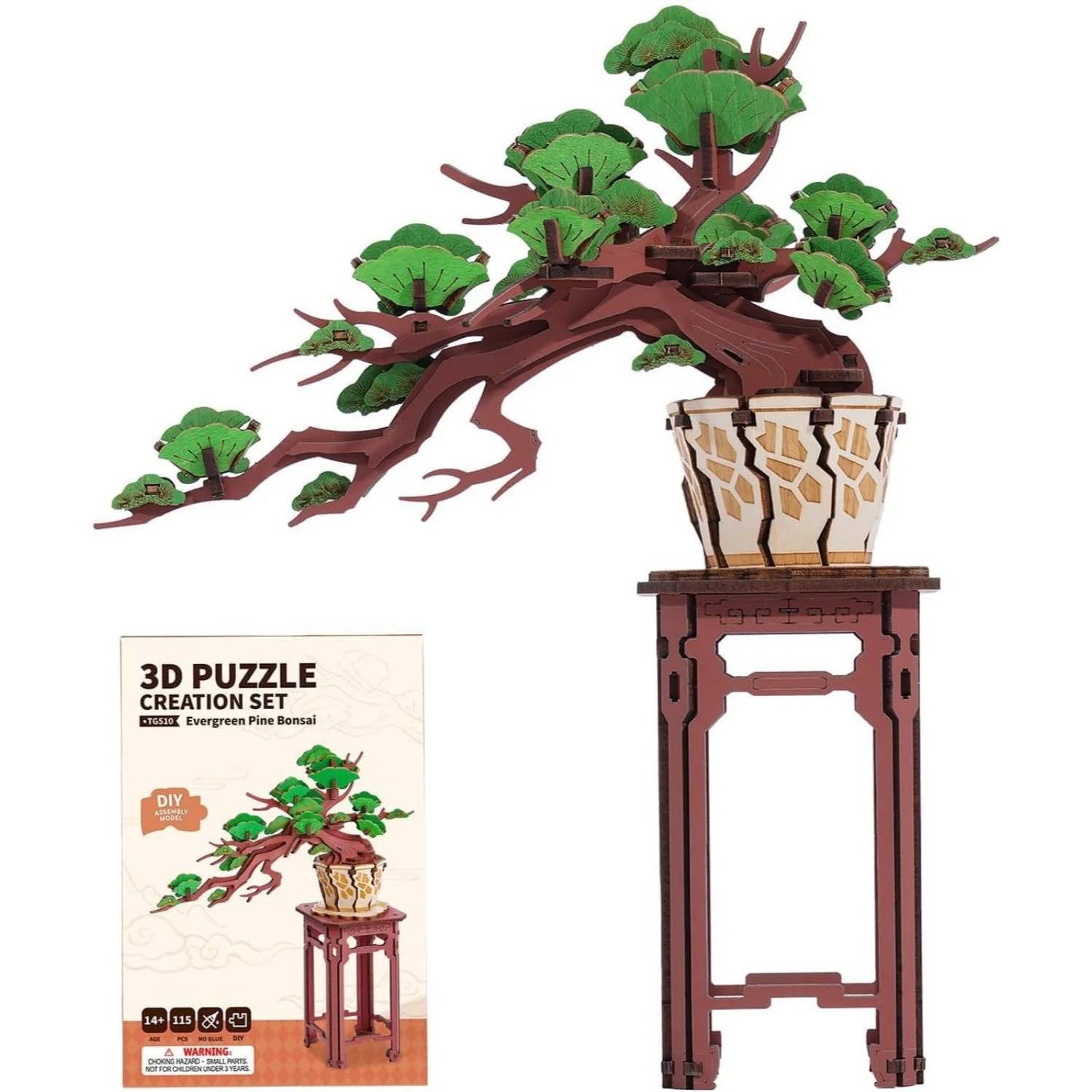 

Rolife DIY Wooden 3D Puzzle Evergreen Pine Bonsai Model Building Kit for Home Decor Christmas Birthday Gifts for Adults Kids