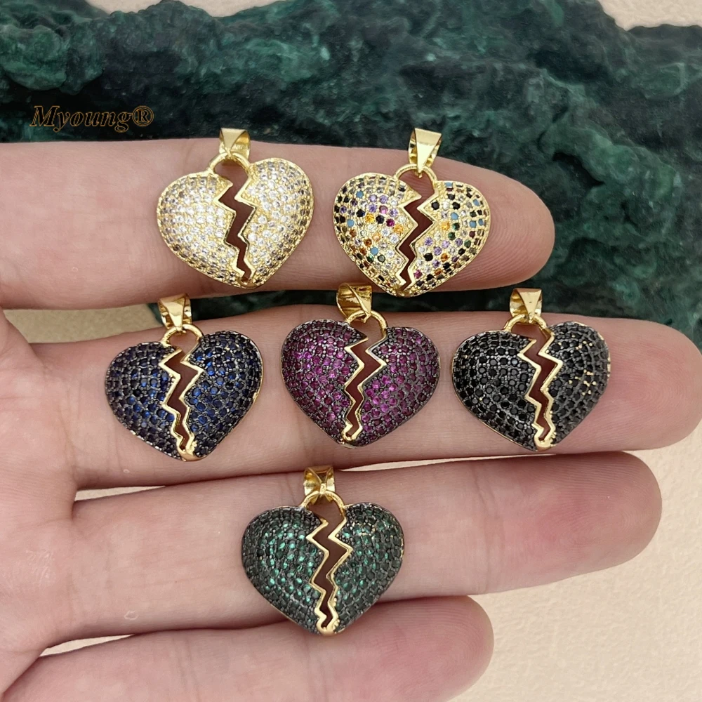 

10 шт. разноцветный кубический циркон с микроасфальтированным разбитым сердцем, подвеска-подвеска HH2301