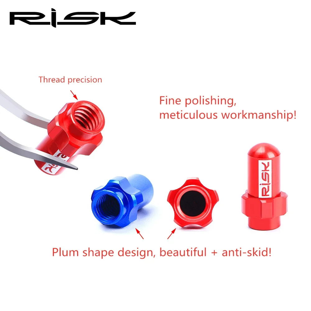 RISK 2pcs Bicycle Wheel Valve Caps for Presta Schrader Valve CNC Aluminum Road MTB Mountain Bike Wheel Tire Valve AV FV Cover