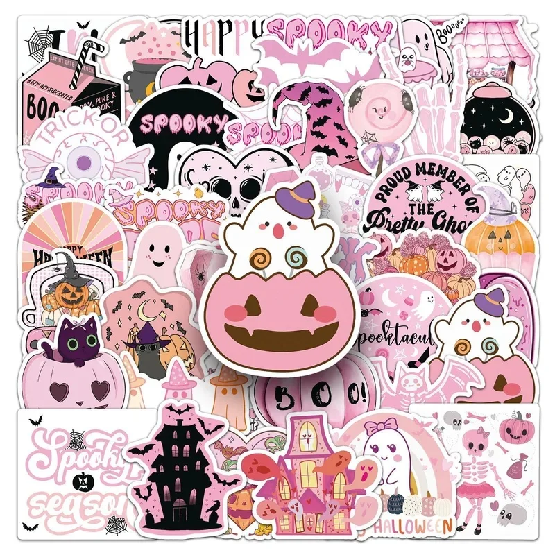50Pcs Halloween Cute Spooky Cartoon Stickers Pumpkin Ghost Bat Decals for Kids Halloween Gifts Party Favors DIY Party Decoration