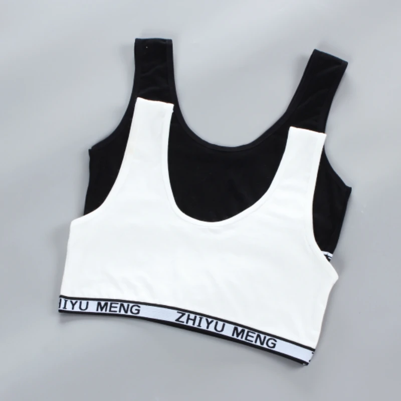 2PCS Cotton Teenage Girls Training Bras Puberty Adolesent Students Underwear Vest Brassiere Letters Wireless Children Tank Tops