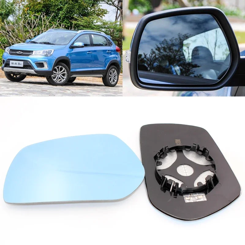 For Chery Tiggo 3X Car Side View Door Wide-angle Rearview Mirror Blue Glass With Base Heated 2pcs