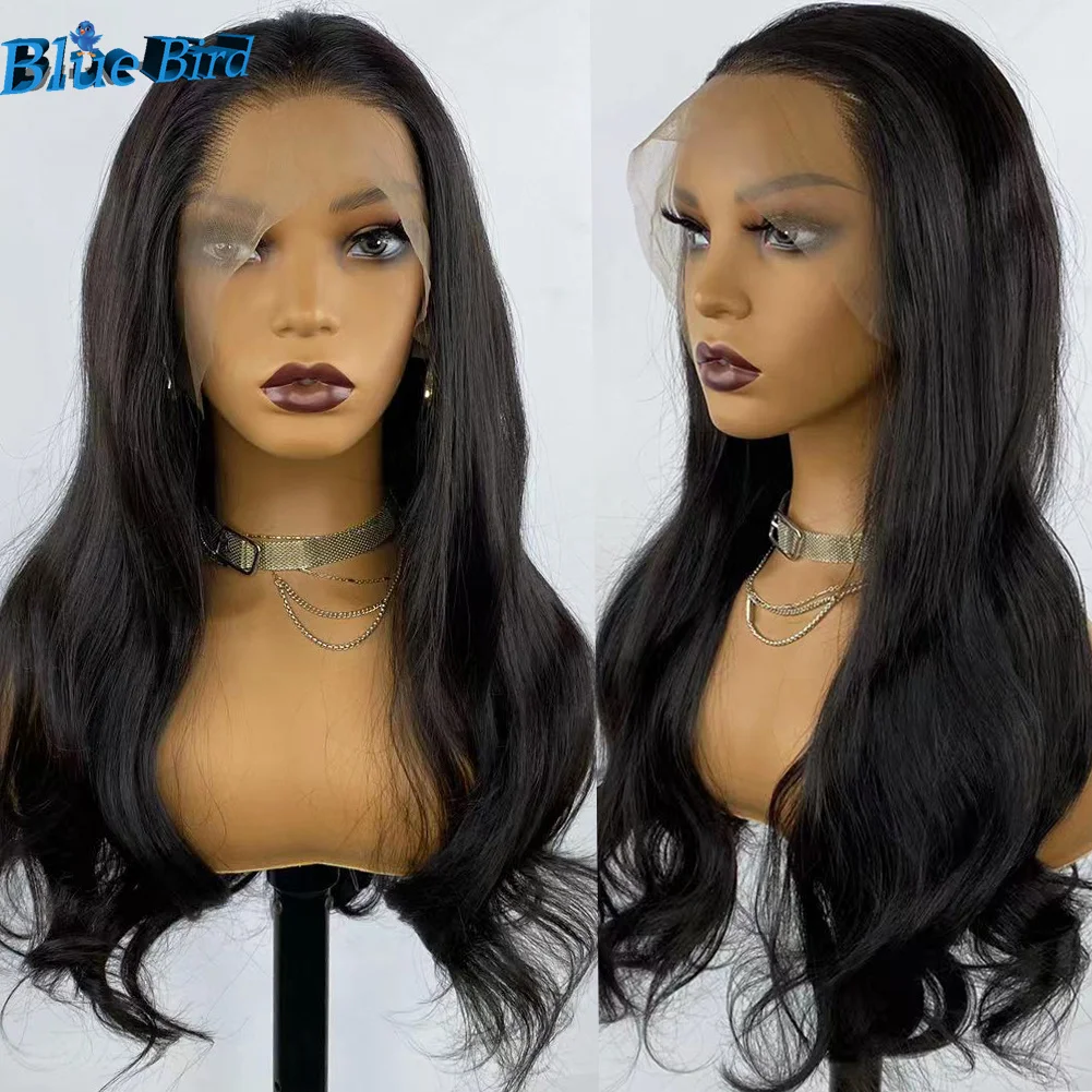 

BlueBird Black Color Long Body Wave 13x6 Futura Synthetic Lace Front Wigs for Black Women Deep Part Gluesless Half Hand Tied Wig