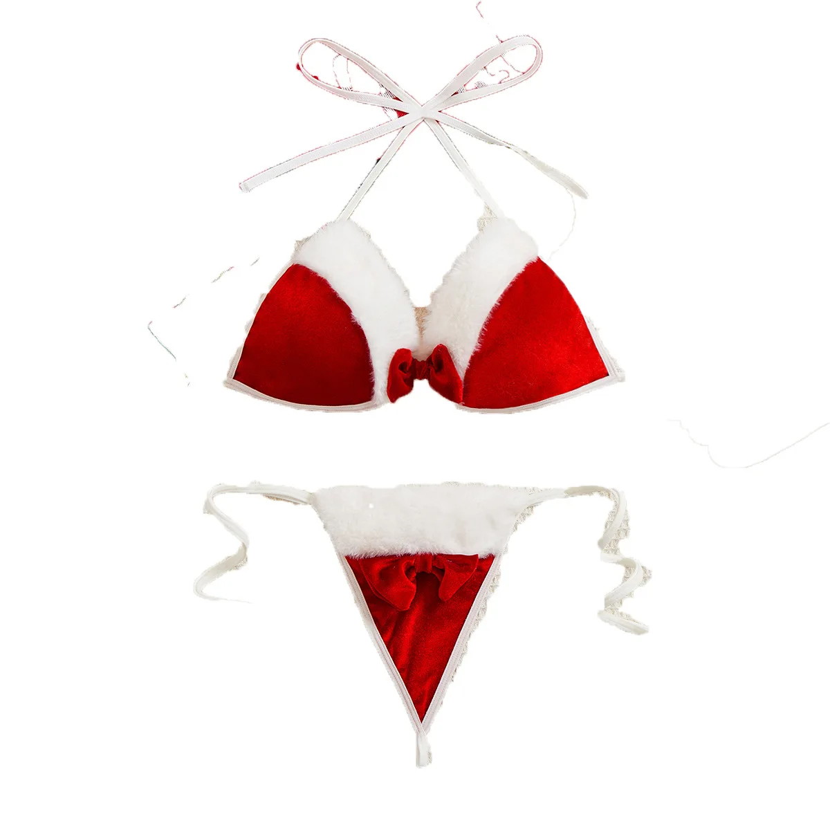 iTwocat 2025 Christmas Sexy Lingerie Red Velvet Bowknot Bras and Briefs Suit Women Underwear Sets Adult Sexy New Year Costume