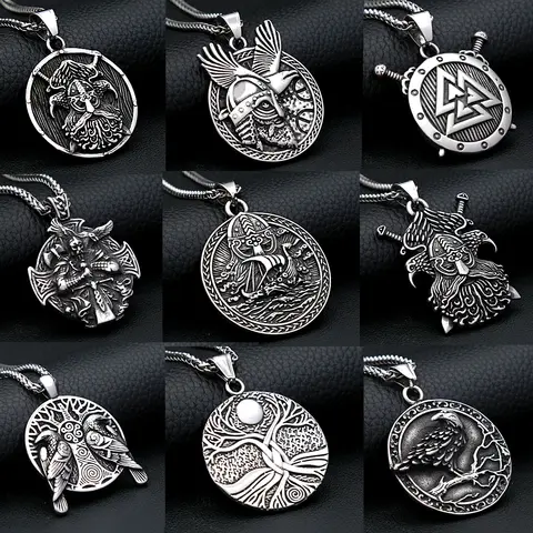 Unique Vintage Viking Warriors Pendant For Men Stainless Steel Nordic Odin Raven Necklace Amulet Jewelry Gifts Dropshipping