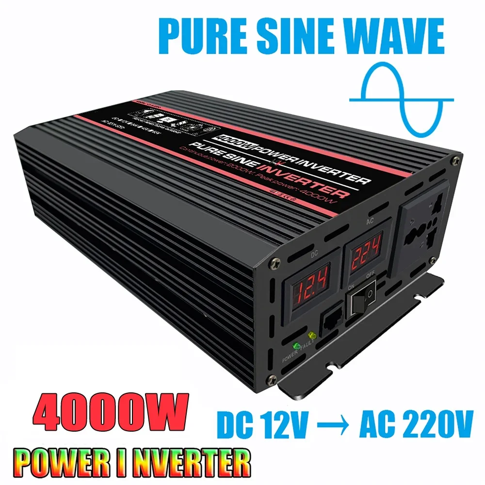 

4000W 3000W Pure Sine Wave Solar Inverters Car Power Inverter with LED Display DC 12V TO AC 220V Voltage Converter Transformer