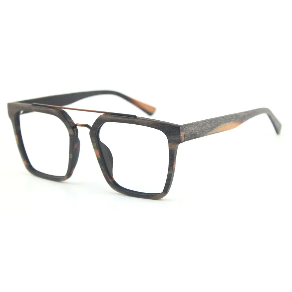 

New Personality Double Beam Wood Grain Acetate large Square Frame Women Myopia Reading Eyeglass Men Optical Prescription Eyewear