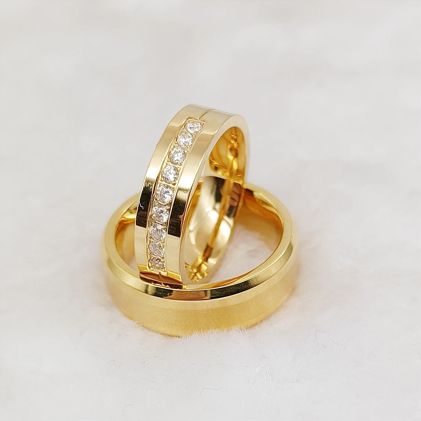 High Quality Handmade Lover's fashion jewelry rings 2023 Latest 24 carat Gold plated Promise wedding ring designs for couples