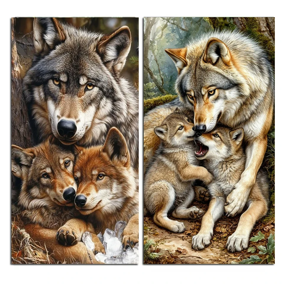 

5D Diy Алмазная картина Фэнтези Волк Семья Животных Мозаика Наборы для вышивки крестом Ручная работа Картина из стразов Алмазная вышивка