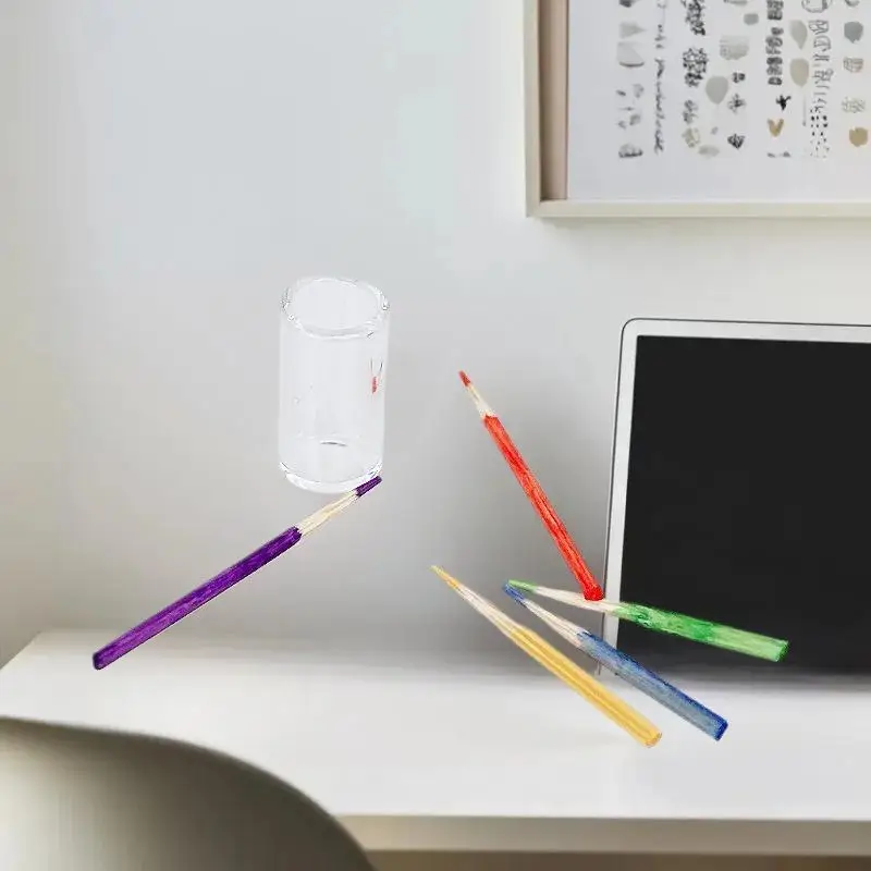 **6Pcs Doll House Learning Scene Accessories 1:12 Dollhouse Miniature Small Pen Cup Holder With Color Pencil