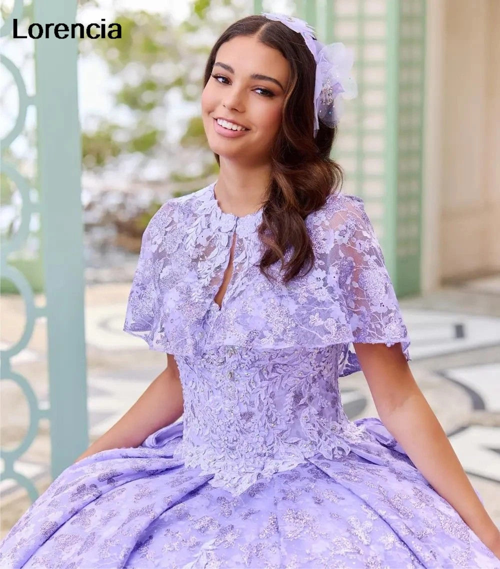 Lorencia Lavender Red Ball Gown Quinceanera Dress 3D Flowers Applique Beading With Cape Bow Sweet 16 Vestidos De 15 Años YQD645