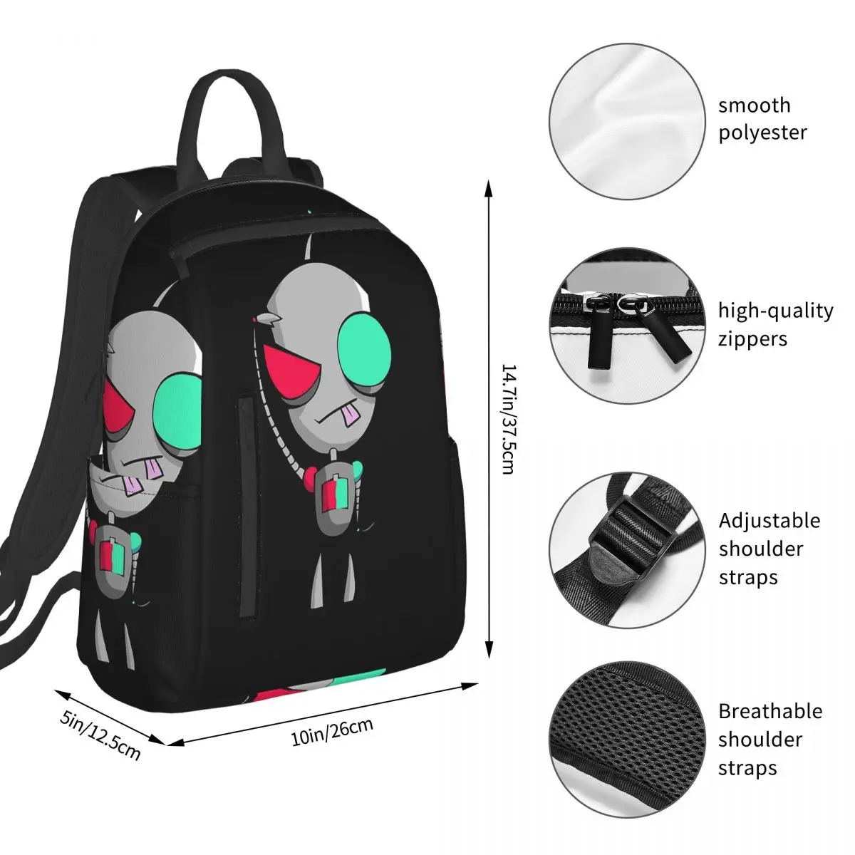Gir Invader Zim Backpack Student BookBag Kids School Bag Laptop Shoulder Bags Boys Girls