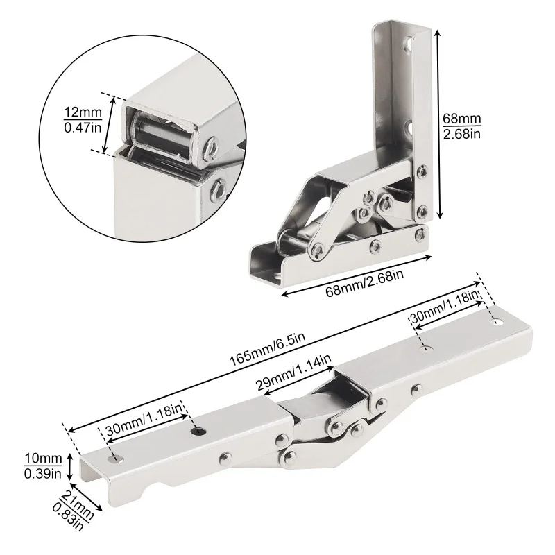 2 Stück/Set 90-Grad-Klappbeschlag für Türen/Regale, verdeckte Halterung, Tischhalter, Möbelteile, 90/180-Grad-Flachfeder-Klappbeschläge – Detail 3