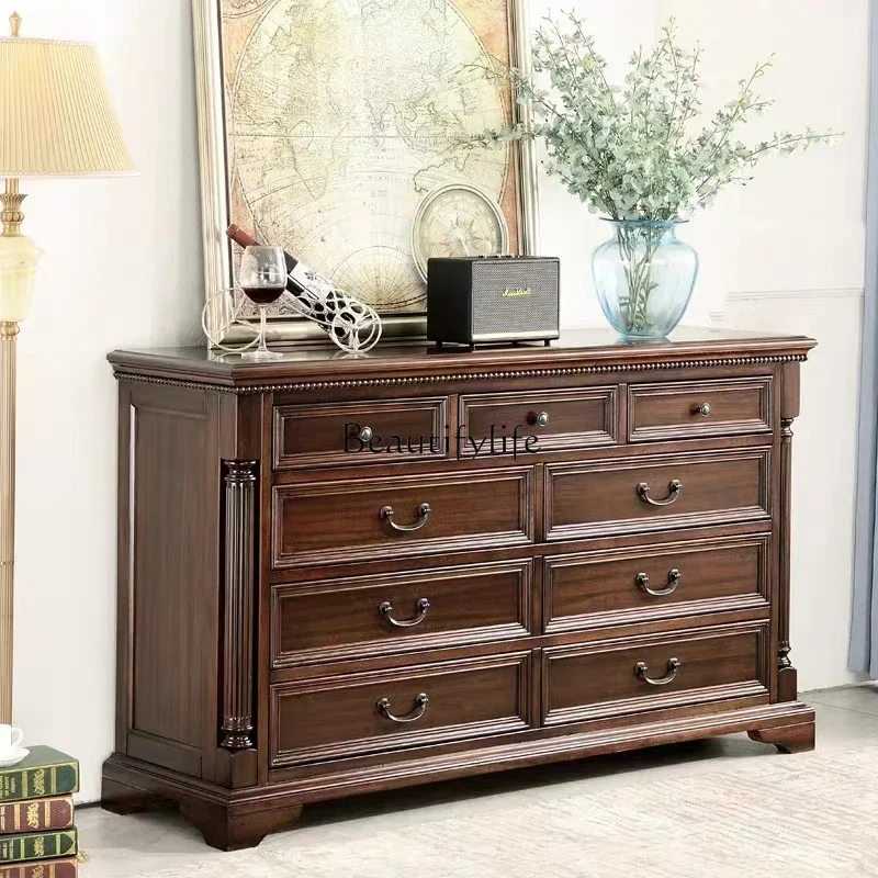 

02ls 18 -*American country chest full solid wood living room wall drawer storage locker