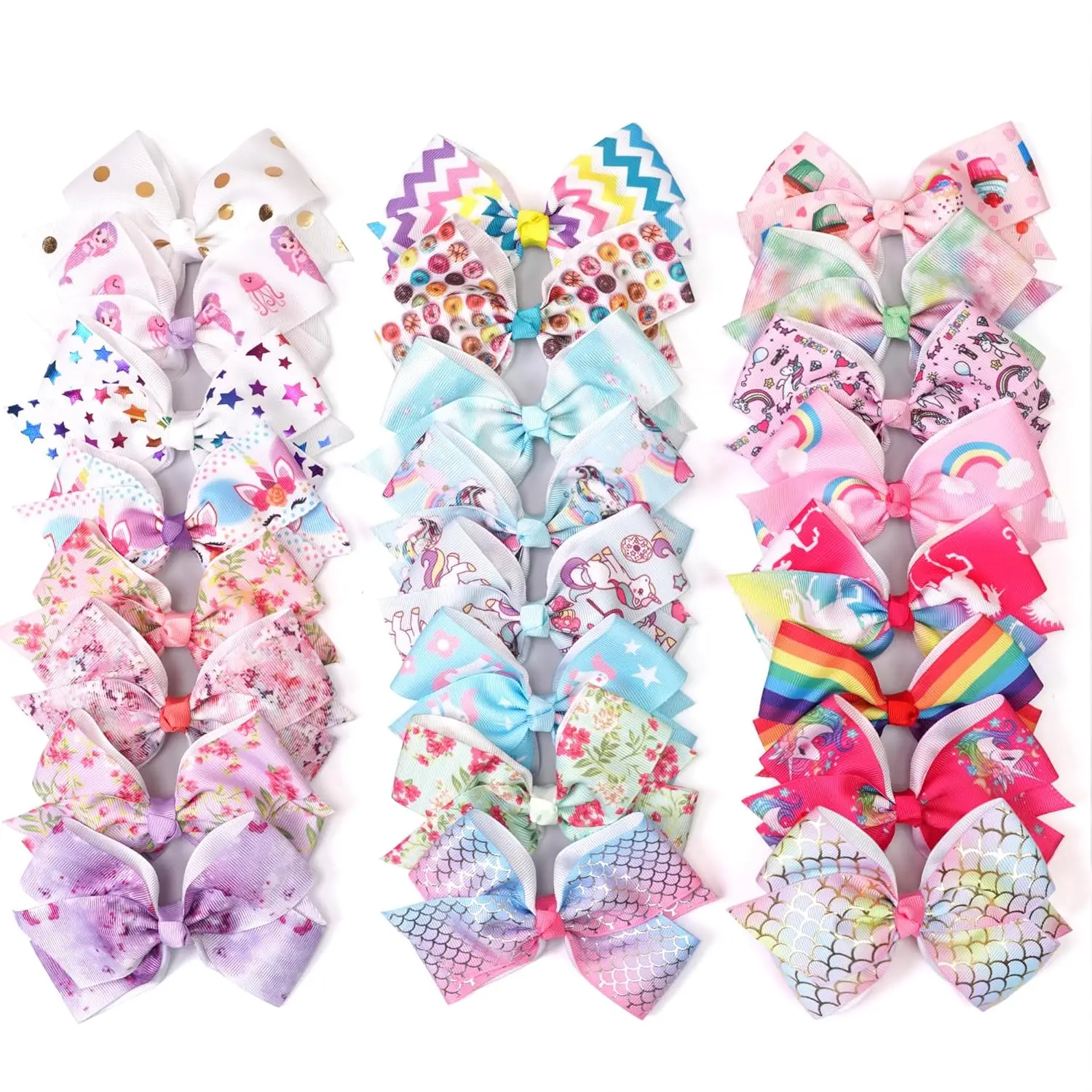 5Inch Bows for Girls Boutique Grosgrain Ribbon Rainbow Hair Bow Alligator Hair Clips Pigtail Bows Unicorn Hairpins