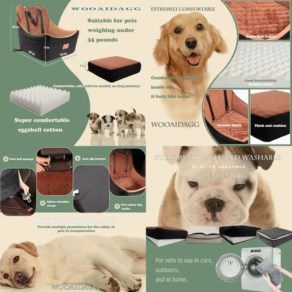 

Регулируемое автокресло для домашних животных с креплением для ремня безопасности для средних собак, съемное и моющееся, простое в установке (черный/коричневый)