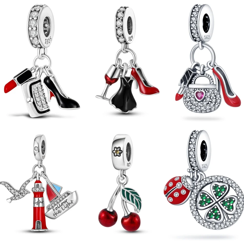 925 Sterling Silver Passionate Red Colour Series Charms Beads Fit Original Pandora Bracelets S925 DIY Jewelry Gifts Accessory