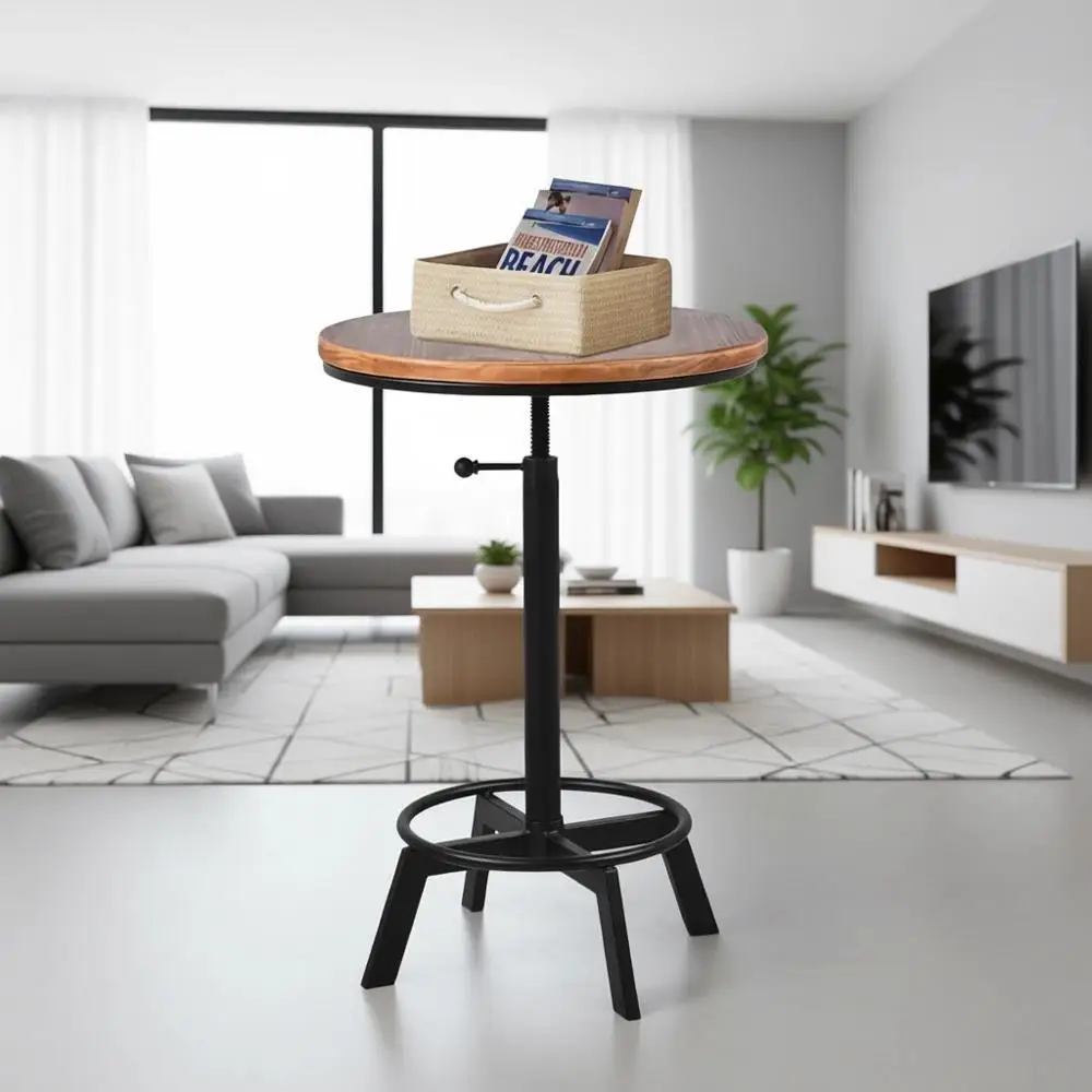 

Adjustable Height Rustic Bistro Table, 30-35.4, Vintage Pub Coffee House Swivel Wooden Top