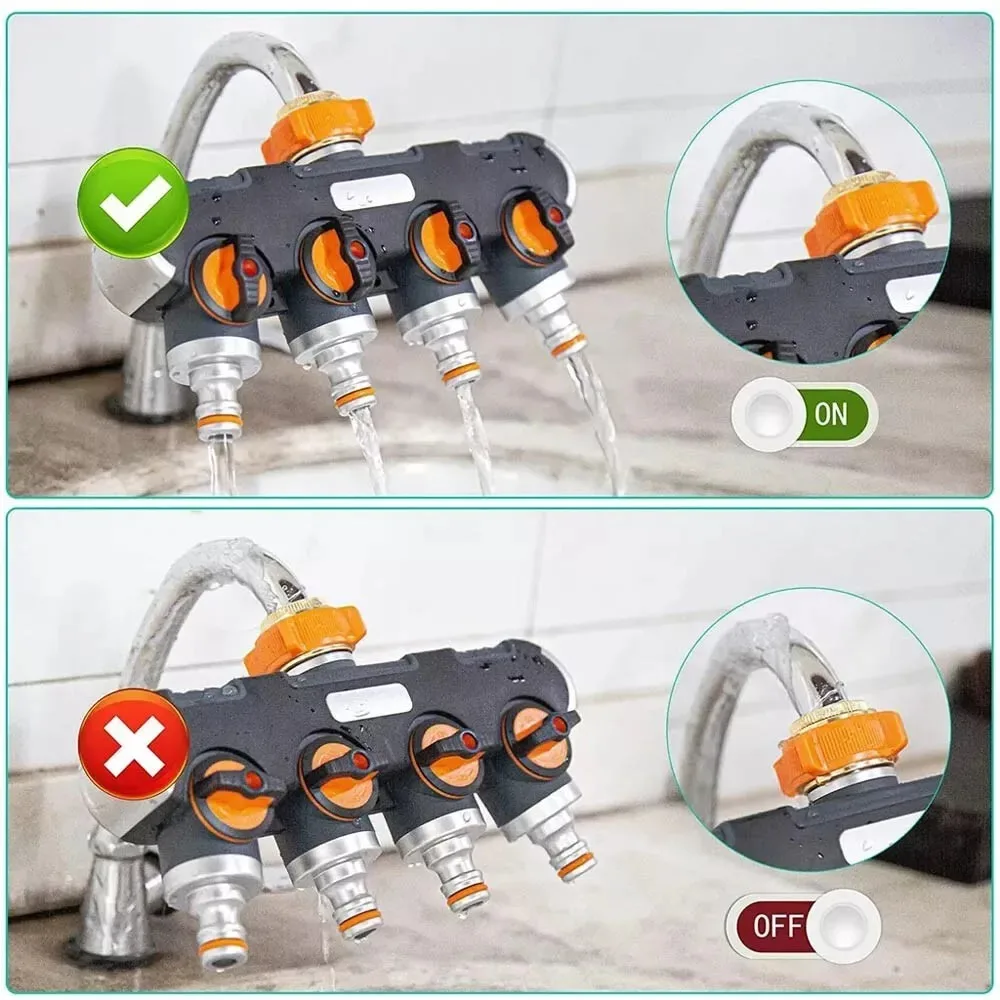 4 Way Tap Connector Adapter Indoor Outdoor 3/4