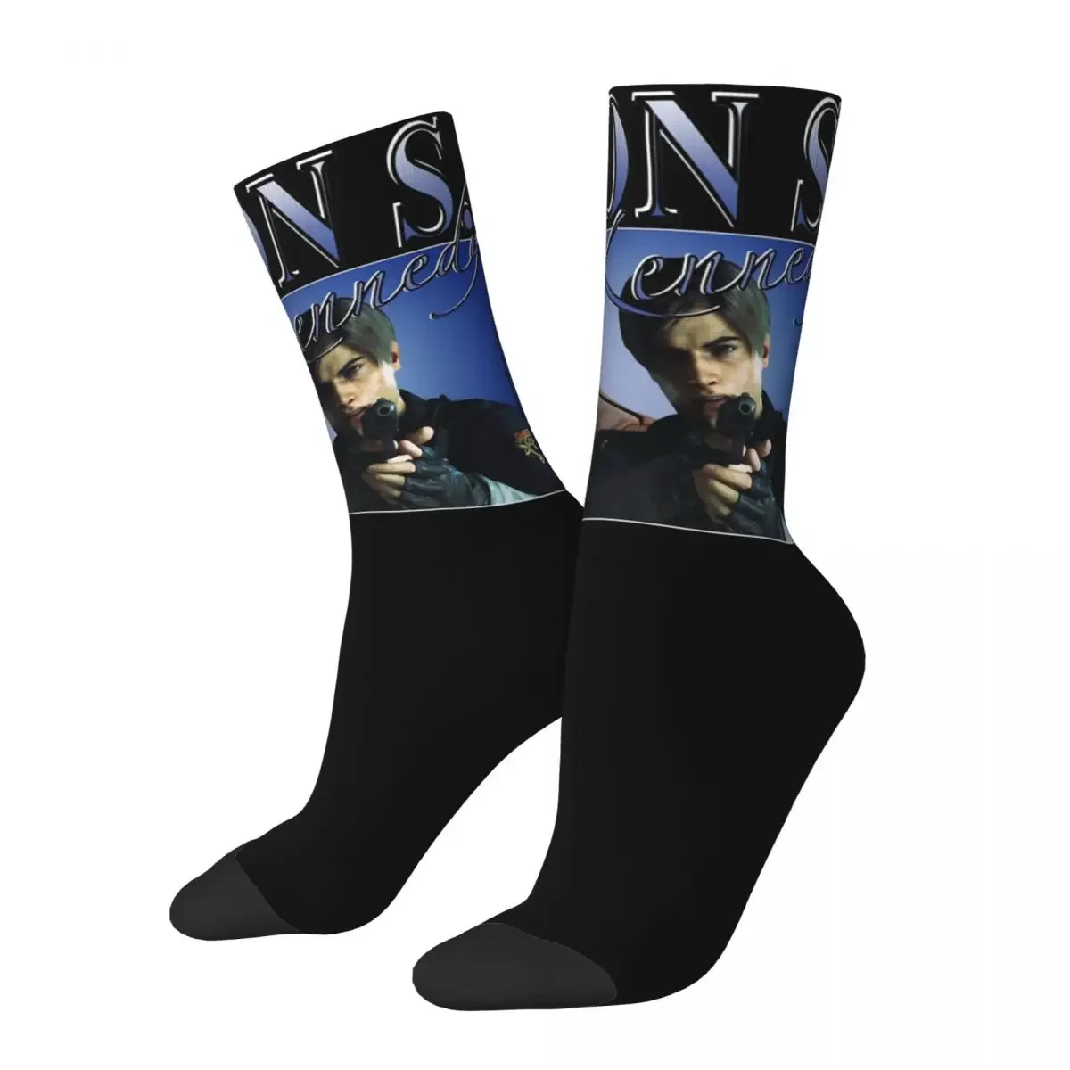 Leon Survival Horror Video Game Kennedy Merch Crew Socks Sweat Absorbing Bootleg Sport Middle Socks Soft for Unisex Best Gifts