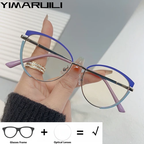 Imagen 1 del producto YIMARUILI moda tendencia mujer ojo de gato gafas graduadas ópticas redondas pequeñas Anti-UV miopía hipermetropía gafas progresivas
