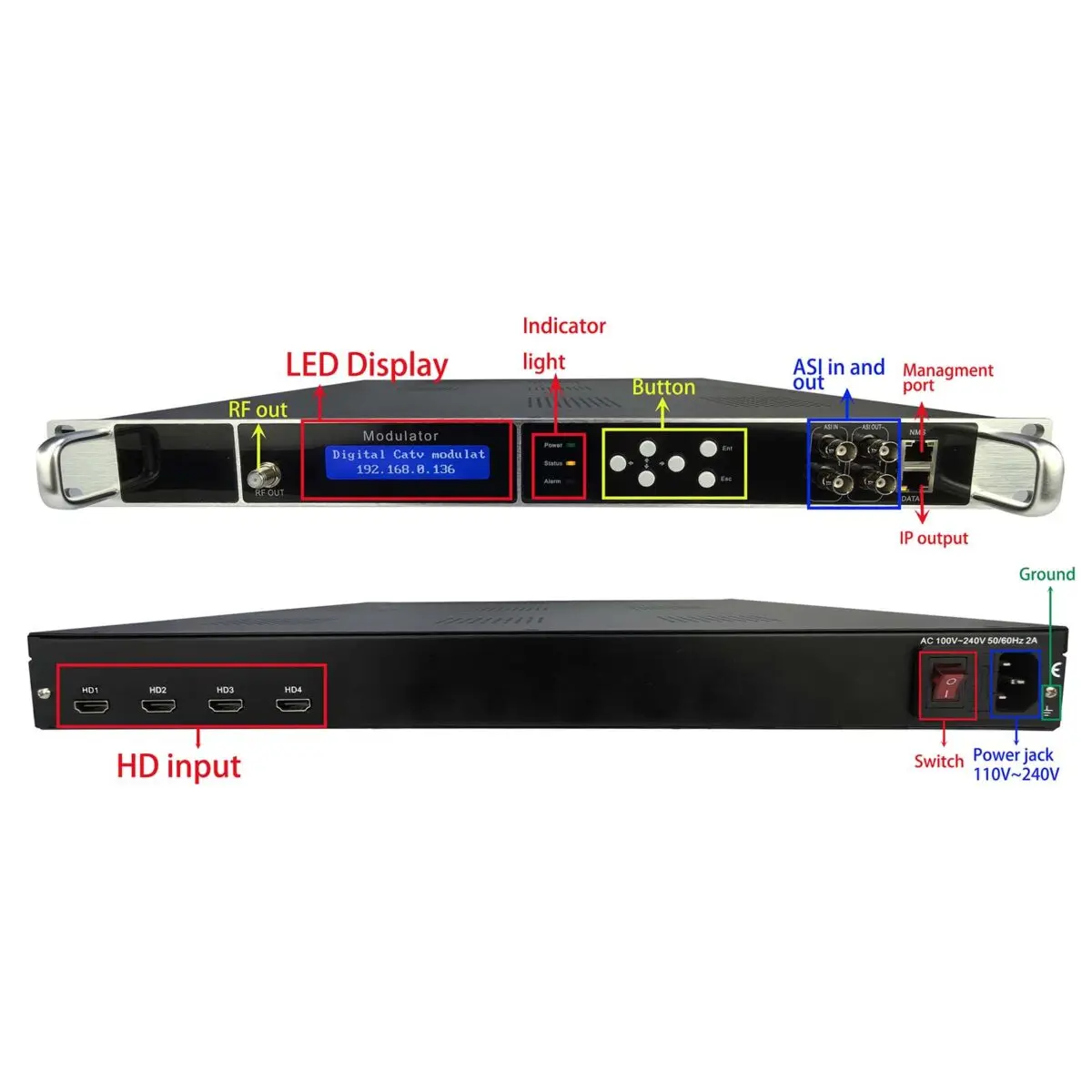 1080P 4 HD to DVB-T/DVB-C/ATSC/ISDB-T encoder modulator Digital TV Headend digital RF Modulator, QAM CATV modulator