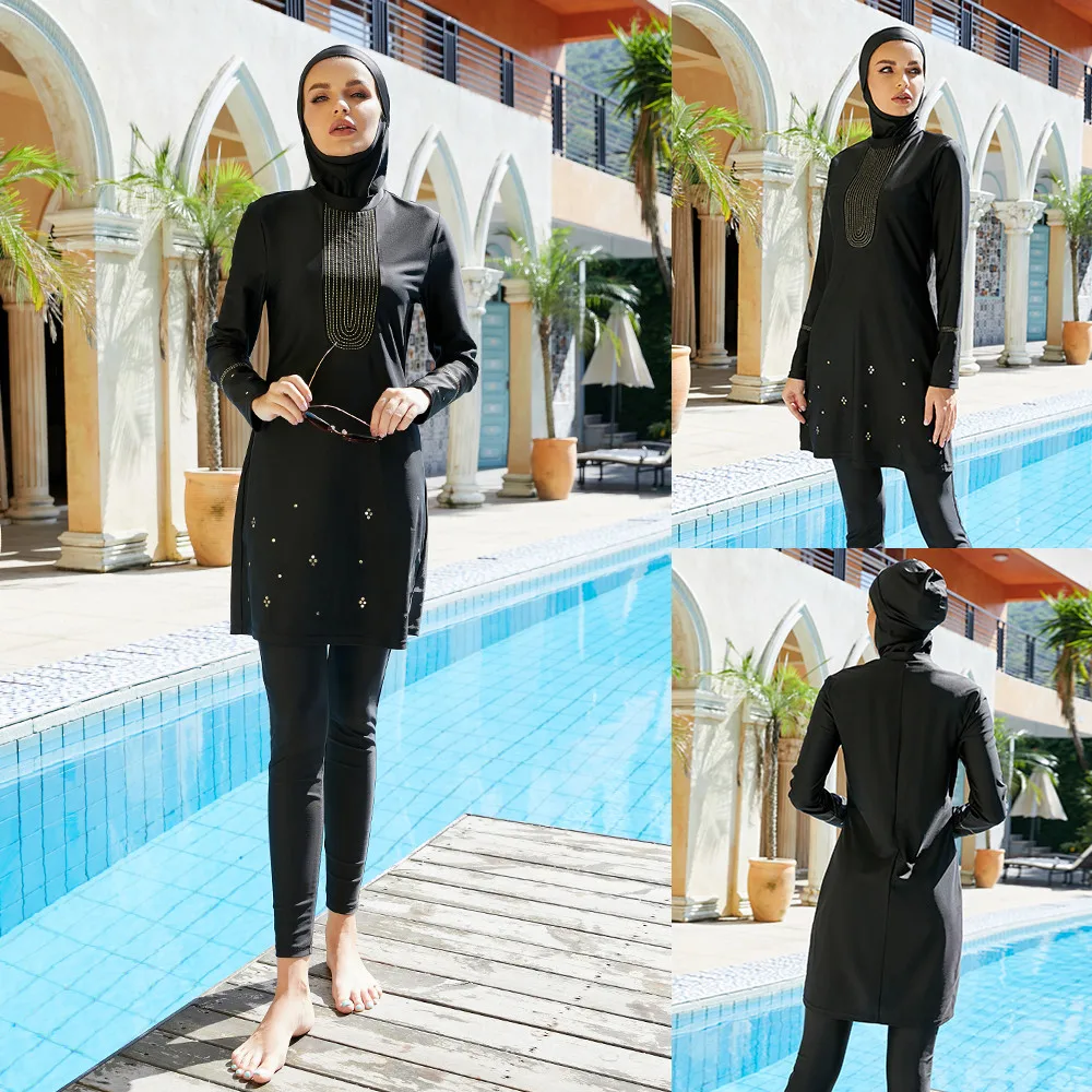 

2022 New Muslim Women Swimsuits Islamic Swimwear Islamic Modest Burkinis 3 Pieces Suits Full Cover Long Sleeve Swimming Surfing