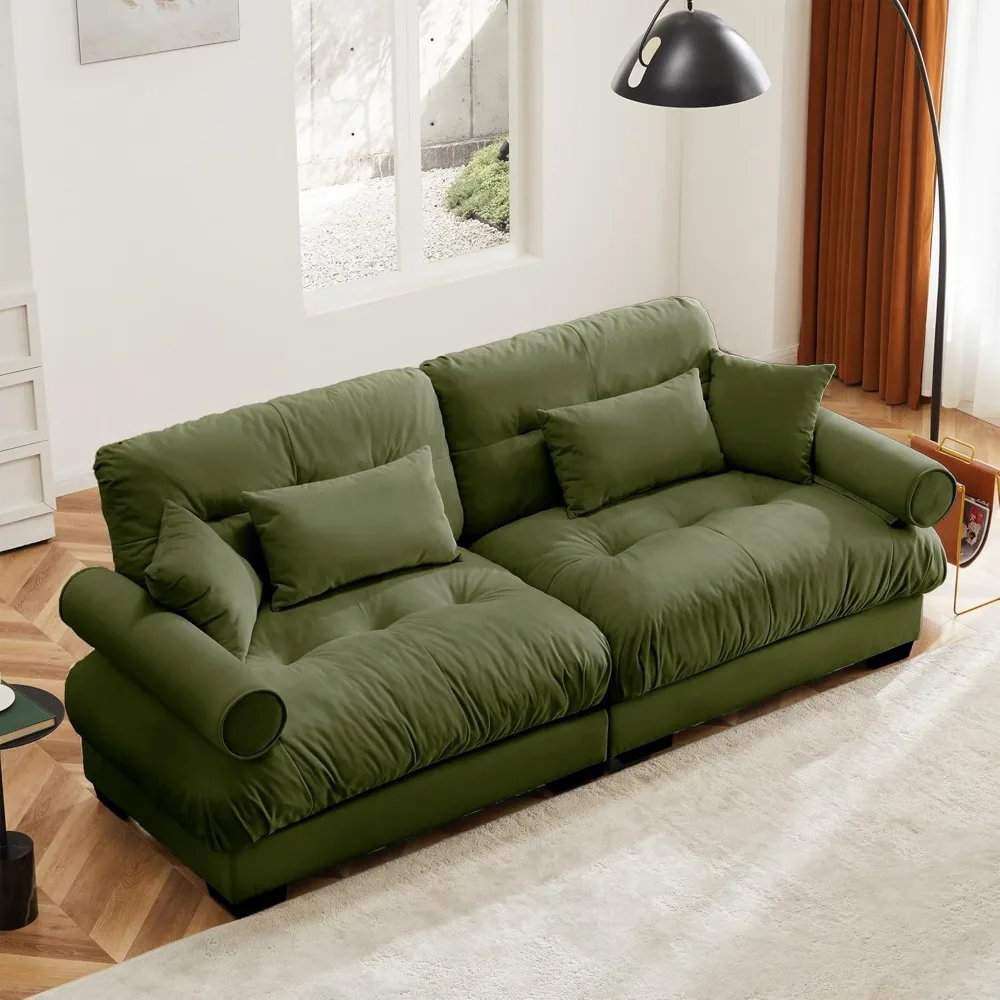 Oversized Modular Sectional Sofa, 93.7 Inch Comfy Velvet Cloud Couches, Loveseat Sofa with 4 Pillows, Round Bolster Armres