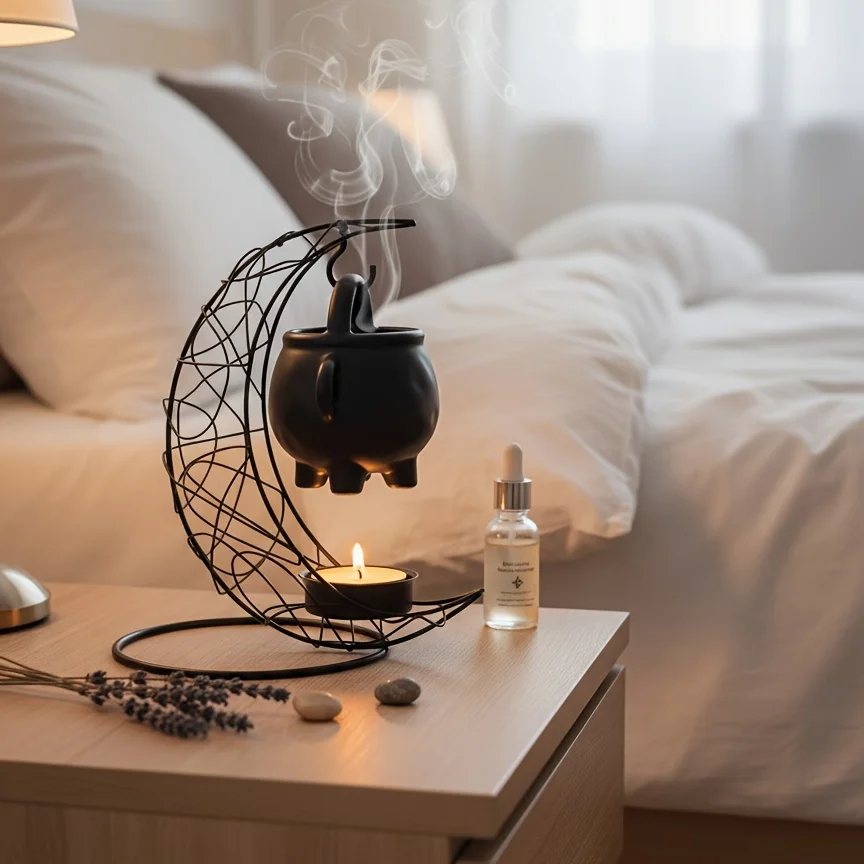 Sailboat-Shaped Essential Oil Burner And Diffuser Set Iron Bracket Hanging Ceramic Pot Aromatherapy Furnace for Home Decor