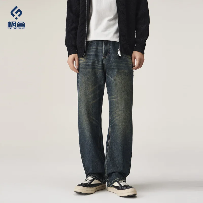 

Men's Clothing 2025 Autumn and Winter Loose Straight Tube Version Retro Distressed Jeans Men's High Street Basic Versatile