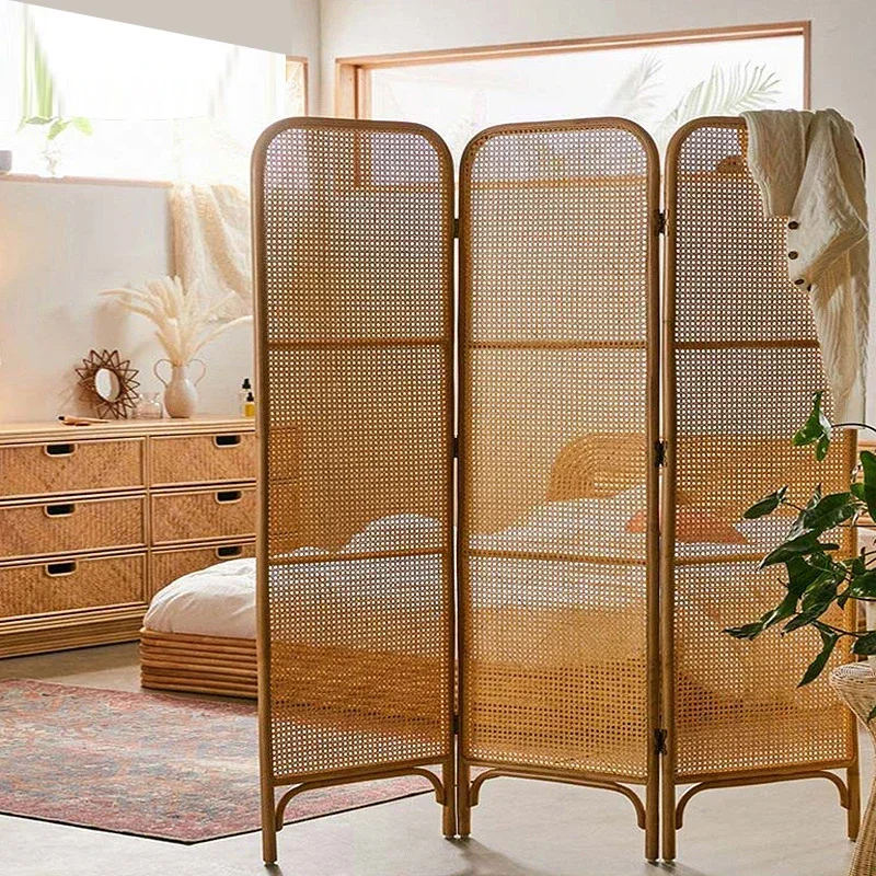 

Japanese Rattan Screen Movable Indoor Entrance Restaurant Accordion Partition Ins Folding Partition