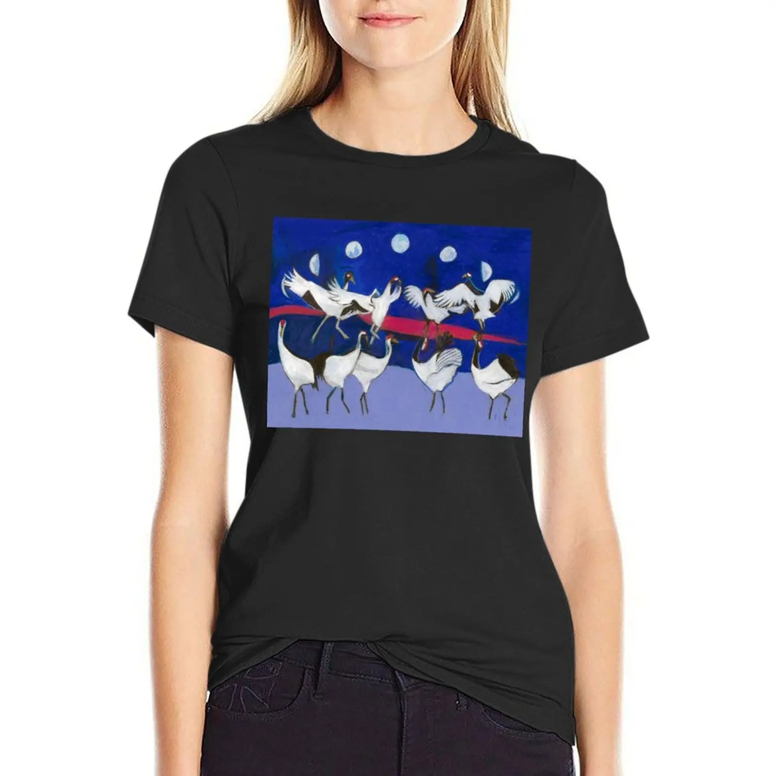 Nine Dancing Cranes T-Shirt plus size tops summer clothes cute tops workout shirts for Women loose fit