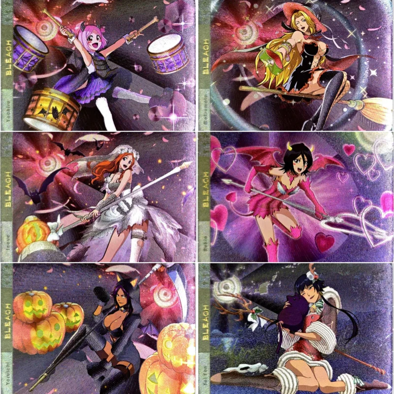 

9Pcs/Set ACG Cards Bleach Kuchiki Rukia Inoue Orihime Halloween Version Anime Game Characters Collection DIY Color Flash Cards