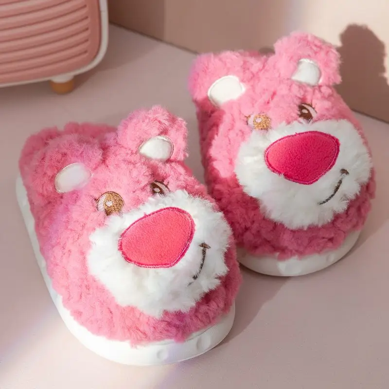 Disney Children's Cotton Slippers Lotso Indoor Home Thick Sole Treading Slippers Women's Warm Cotton Cartoon Slippers Size 26-41