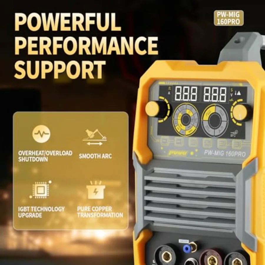 160A Multiprocess MIG Welder Gasless Flux Core/Gas MIG/Lift TIG/Stick ARC Welder 4 in 1 Welding Machine with IGBT Inverter LED