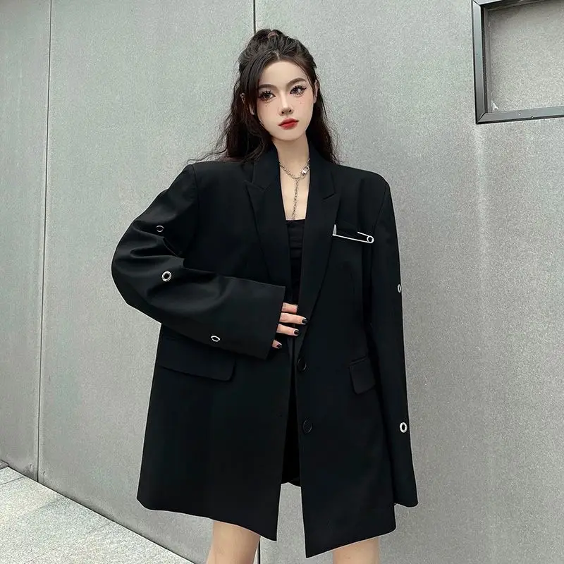

Большие размеры 300, осенний свободный дизайн, женский костюм Harajuku BF Sle, корейская версия, утягивающее пальто в стиле вестерн, верхняя одежда