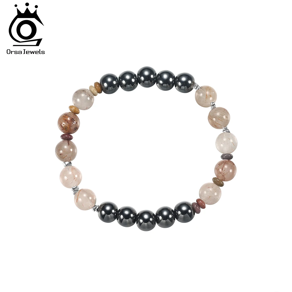 

ORSA JEWELS S925 Silver Crystal Beads Bracelet Natural Stone Elastic Rope Wristband Chain Healing Energy Jewelry Gift GMB78