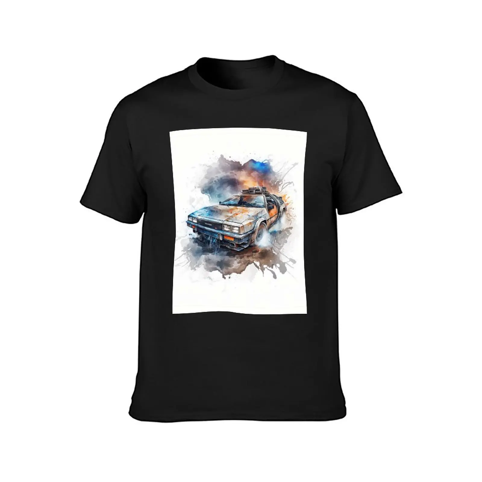 Delorean Watercolor T-shirt summer tops sports fans cute tops plain black t shirts men